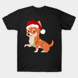 Chihuahua Holiday Christmas Light - Chihuahua Christmas in Santa Hat Holiday Santa Dog T-Shirt